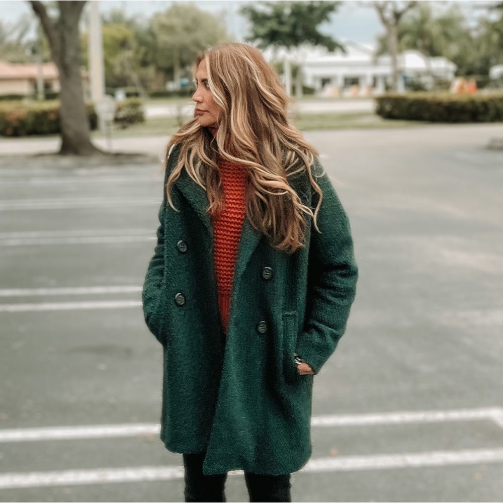 Free People Boucle Oversized Coat Hunter Green XS